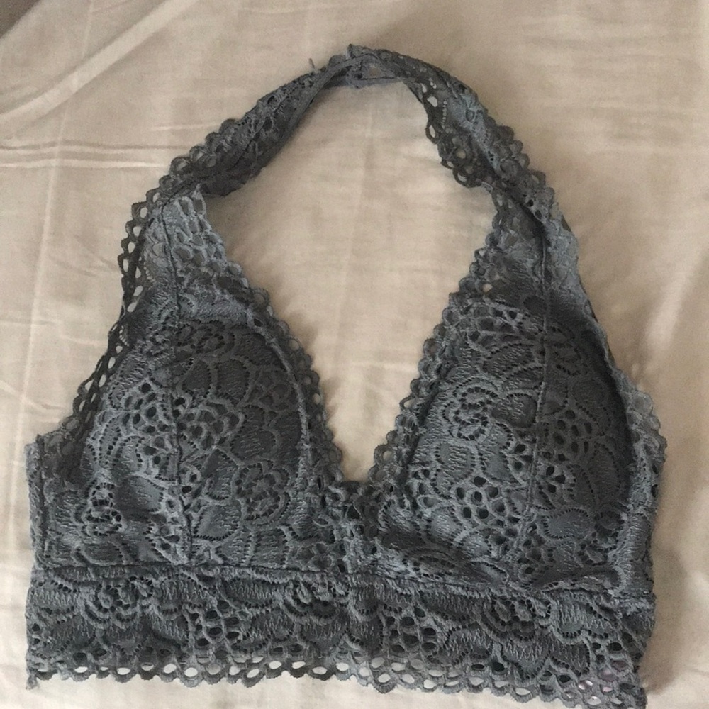 Gray Halter Neck Lace Bralette, M